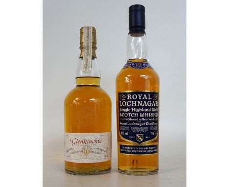 ROYAL LOCHNAGAR & GLENKINCHIE
2 bottles.  Royal Lochnagar 12 Year Old Single Malt Scotch Whisky.  OB.  70cl.  40% abv.  The d