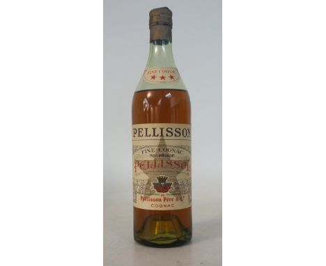 PELLISSON 3 STAR FINE COGNAC - CIRCA 1950'S
A rare old bottling of Pellisson Pere & Co. Cognac.  Bottled at 70 degrees proof.