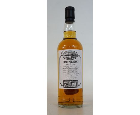 SPRINGBANK 2013 OPEN DAY BOTTLING
1 bottle.  Springbank 9 Year Old Single Malt Scotch Whisky.  OB.  70cl.  58.6% abv.  A limi