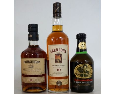 3 SINGLE MALTS
3 bottles of Single Malt Scotch Whisky.  BUNNAHABHAIN 12 YEAR OLD.  50cl.  40% abv.  Level bottom neck/ top sh