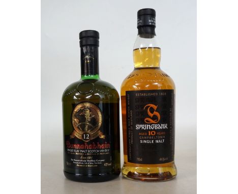 SPRINGBANK 10YO & BUNNAHABHAIN 12YO
SPRINGBANK 10 YEAR OLD Single Malt Scotch Whisky.  70cl.  46% abv.  In original carton.  