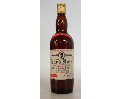 BANK NOTE BLEND
1 bottle.  Bank Note 8 Year Old Liqueur Blended Scotch Whisky.  26 2/3rd Fl. Ozs.  75 degrees proof.  Late 60