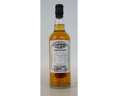 SPRINGBANK 2013 OPEN DAY BOTTLING
1 bottle.  Springbank 9 Year Old Single Malt Scotch Whisky.  OB.  70cl.  58.6% abv.  A limi