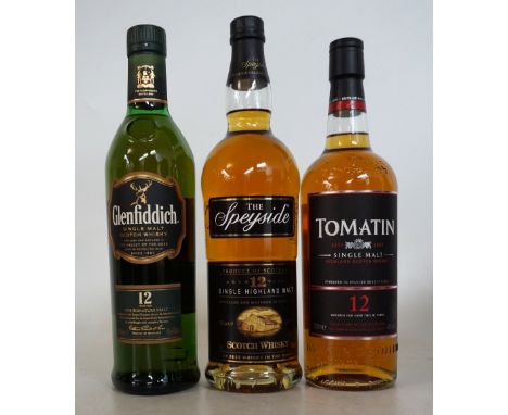 TOMATIN, GLENFIDDICH & THE SPEYSIDE
A selection of 3 single malt scotch whiskies from the highland and speyside regions.  TOM