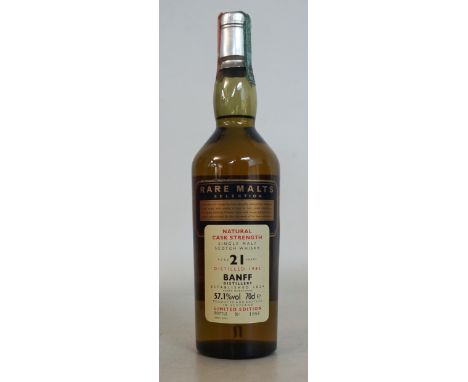 BANFF 21 YEAR OLD - RARE MALTS
1 bottle.  Banff 21 Year Old Single Malt Scotch Whisky.  Rare Malts Series.  70cl.  57.1% abv.