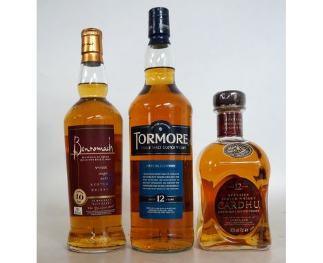 3 SPEYSIDE MALTS
A selection of 3 Speyside Single Malt Scotch Whiskies, including: BENROMACH 10 YEAR OLD.  70cl.  43% abv.  I