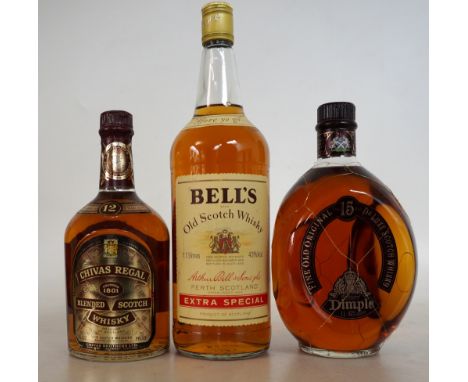 3 BLENDS
HAIG'S DIMPLE 15 Year Old Blended Scotch Whisky.  1 Litre.  43% abv.  Complete with wire enclosure.  In box.  Level 