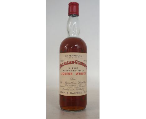 MACALLAN 33YO THISTLE LABEL 
Single Malt Scotch Whisky. Macallan-Glenlivet 33yo. Desireable thistle screen print bottle by Go