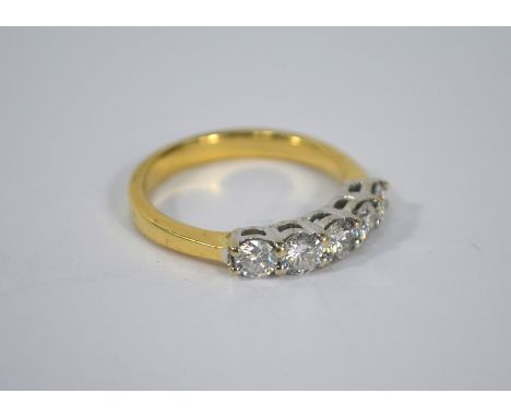 A five-stone diamond half eternity ring, yellow metal set stamped 750, size M, approx 3.7g all in [P18072267]