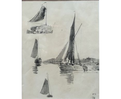William Lionel Wyllie attrib - Sketches of sailing boats, watercolour, 22 x 17.5 cm&nbsp;