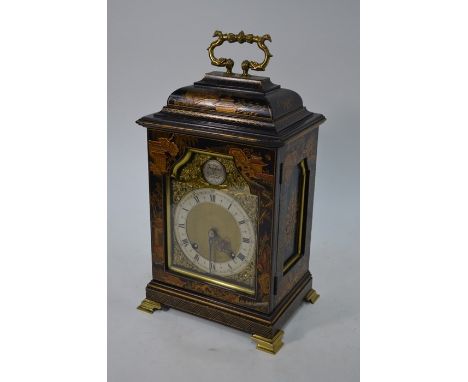 A Georgian style chinoiserie cased mantel clock with 8-day astral movement struck on a spiral gong, raised on ogee brass feet