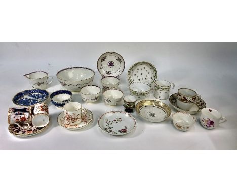 A collection of 18th century English porcelain tea and coffee wares, including:  a Newhall creamer, three tea bowls, saucer a