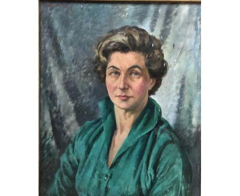 F Wynne-Thomas (1907-89) - Portrait of a lady wearing emerald green dress, oil on canvas, signed upper left, 59 x 49 cmRather