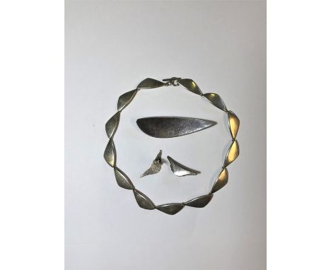 Ulrich - A handmade white metal necklace formed of stylised triangular plaques, stamped Sterling, 38 cm long to/w Hans Hansen