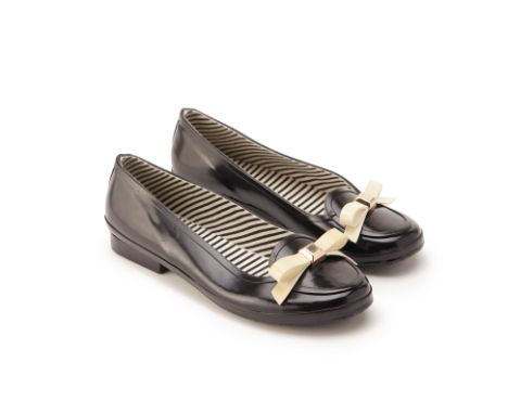 From a private Singaporean collection Black rubber Lolli Rain flats with bow embellishment, SIZE US 8 Kate Spade Condition: I