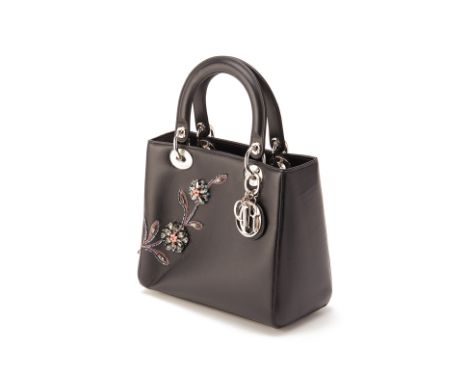 From a private Singaporean collection
Black leather Medium Lady Dior with embroidered flowers, with Dior dust bag, authentici