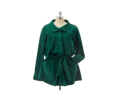 From a private Singaporean collection Forest green button-up long sleeved dress with gathered detailing and belt, size EU 38 