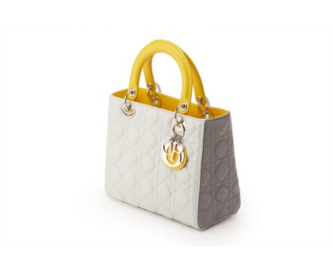 From a private Singaporean collection
Quilted grey and yellow lambskin leather Medium Lady Dior, with Dior dust bag, authenti