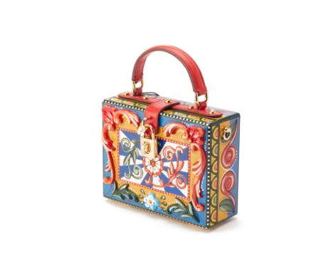 From a private Singaporean collection
Sicillian print wooden and leather Carre Mar box bag with D&amp;G dust bag, authenticit