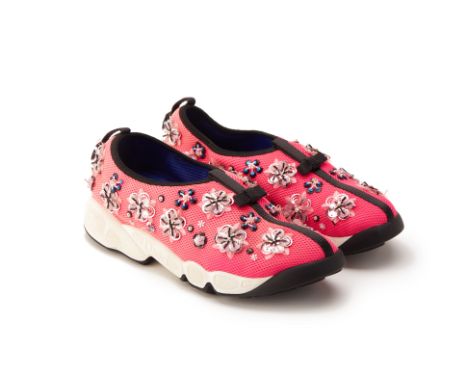 From a private Singaporean collection
Bright pink technical canvas embellished fusion sneakers, size EU 38
Christian Dior
Con