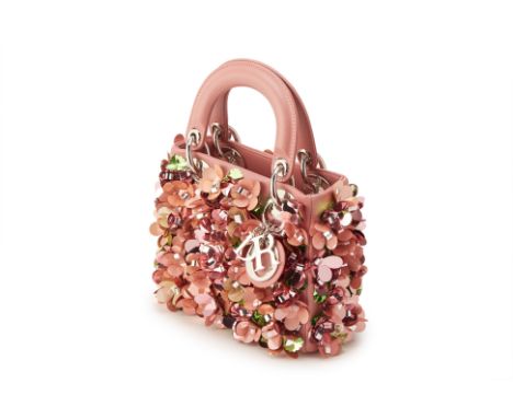 From a private Singaporean collection
Raspberry pink leather Mini Lady Dior, embellished with large pink flower sequins, with