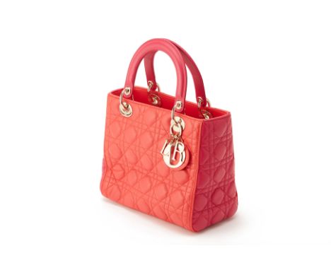 From a private Singaporean collection
Quilted pink and orange lambskin leather Medium Lady Dior, with Dior dust bag, authenti