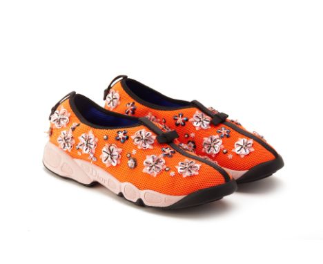 From a private Singaporean collection
Bright orange technical canvas embellished fusion sneakers, size EU 39
Christian Dior
C
