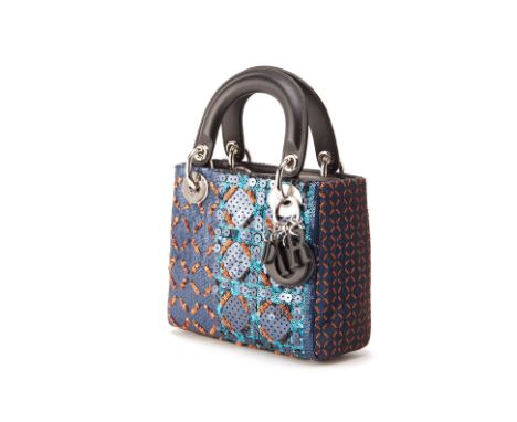 From a private Singaporean collection
Black leather Mini Lady Dior, embellished with black, orange and blue sequins, authenti