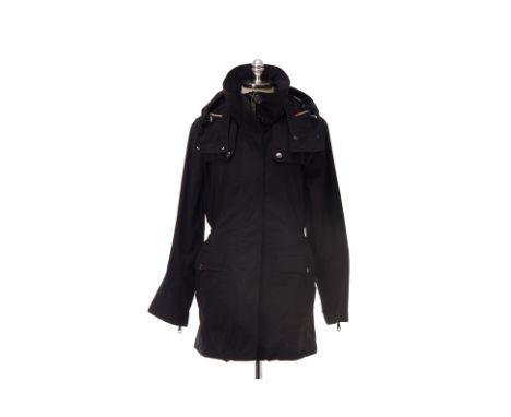 From a private Singaporean collection
Black funnel-neck parka with detachable drawcord hood, with internal drawcord waist, co