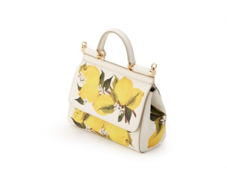 From a private Singaporean collection
White leather with 'Miss Sicily' lemon print top-handle satchel, with D&amp;G dust bag,