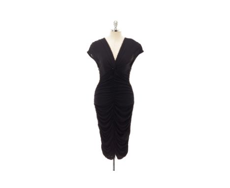From a private Singaporean collection
Black ruched dress with leopard print piping, with authenticity sticker, size EU XL
Jus