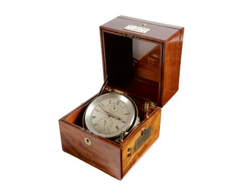 λ A late Victorian mahogany marine chronometer by Alexander Dobbie & Son, the brass two-day movement with an Earnshaw spring 