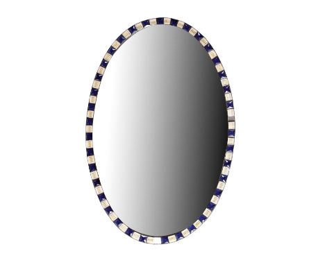 A George III and later Irish wall mirror, the replaced oval plate within a frame decorated with cut blue glass cabochons alte