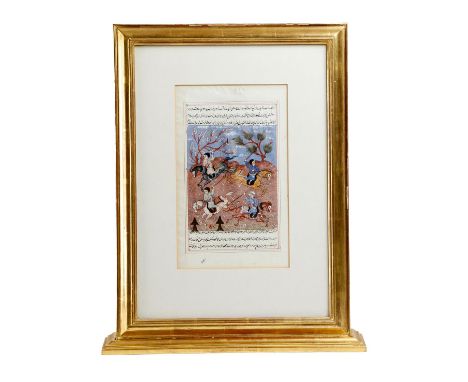 Indian School (19th century). A gouache and ink manuscript, depicting a polo match, with text to verso, 26.8 x 16.3cm, in a g