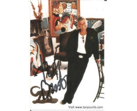 Tony Curtis signed 6 x 4 inch colour portrait photo. Good Condition. All autographed items are genuine hand signed and come w