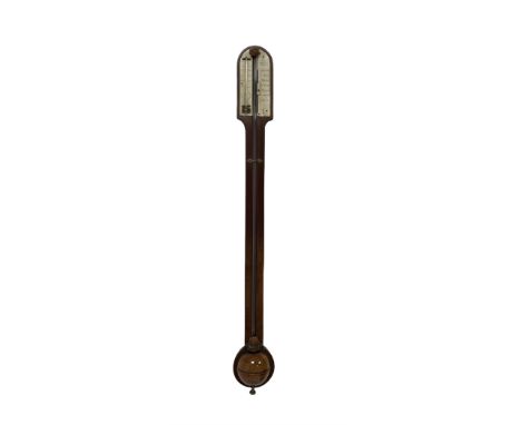 A 19th century mahogany cistern tube stick barometer signed by A Tarelli, Newcastle, with an exposed tube, round top and orb 