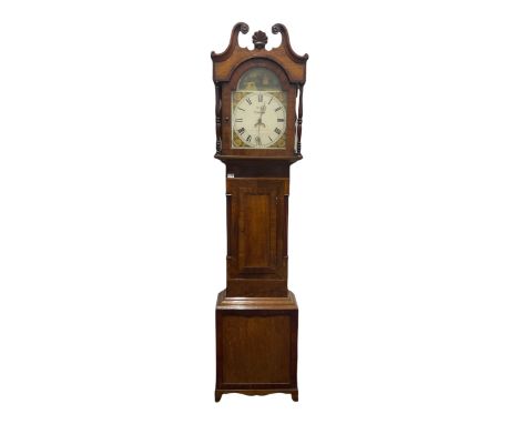 A provincial Victorian 30hr longcase clock in a contrasting light oak and mahogany case with a movement by Thomas Snow of Kna