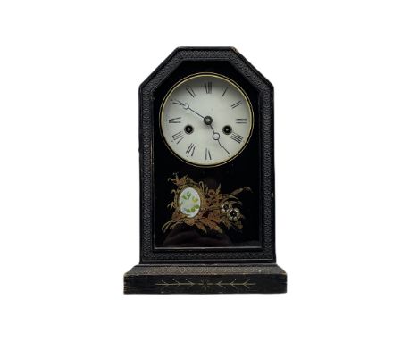  A 19th century two train German shelf clock, 30hr movement striking the hours on a coiled gong, with a full-length glazed do