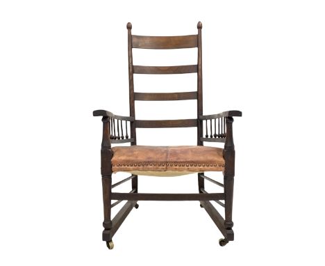 Possibly William Birch for Liberty - Early 20th century arts and crafts period stained beech open armchair, the high ladder b