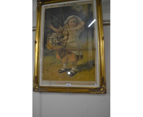 The Playmates by Fred Morgan, reproduction print in gilt frame