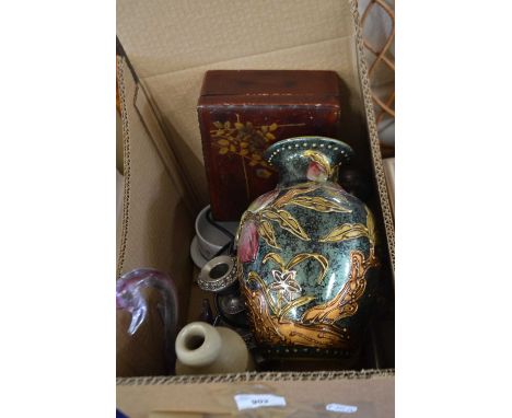 Mixed Lot: Pair of spill vases, glass swan, trinket box etc