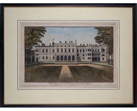 British 19th century A pair of architectural prints Hand-coloured etching on paper [a] A view of Greenstead in Essex Signed W