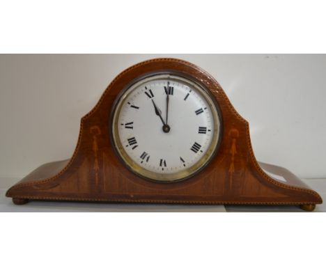 An Edwardian mahogany inlaid mantel clock