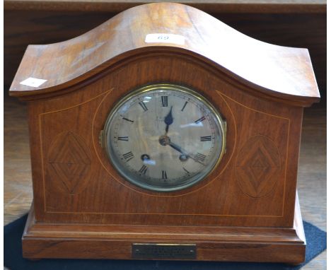 A JW Benson mahogany inlaid presentation mantel clock