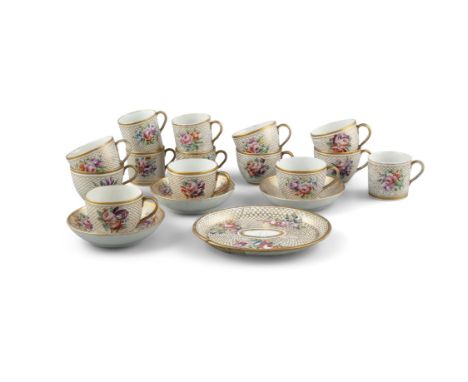 ***PLEASE NOTE THERE ARE ONLY 8 TEA CUPS AND 2 SAUCERS IN THIS LOT***A COALPORT PART TEA SET, C.1800, decorated with sprays o