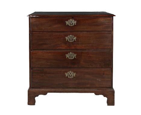 A GEORGE III MAHOGANY RECTANGULAR COMPACT CHEST, of four long drawers, on bracket feet. 94cm high x 89cm wide x 48cm deep