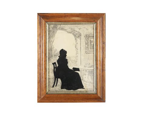AUGUSTE EDOUART (FRENCH 1789-1861)Portrait of Mrs A. Bonar Ratho seated in an elegant interiorA large window to a garden beyo