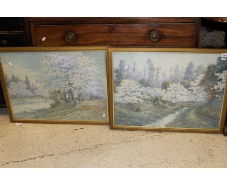A. YOSIDA "Small Village Amongst Trees", watercolour, signed lower left, together with K. WATANABE "House by Stream amongst B