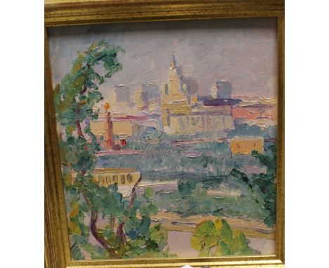 DANIIL YAKOVLEVICH CHERKES (1899-1971 RUSSIA) "Moscow 1969", a study, oil on board, bears artist's label verso No. 171 and "C