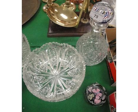 A Whitefriars glass paperweight decorated with butterfly and flower surrounded by floral swags, decorated in pinks, blues, ye